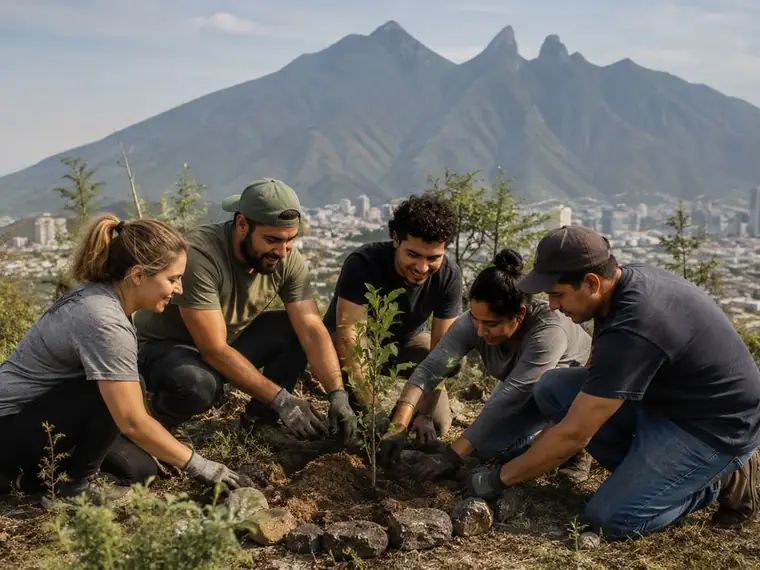 Voluntarias y voluntarios corporativos plantando árboles en una jornada de reforestación
